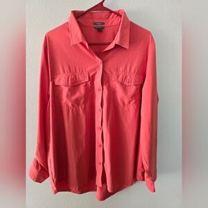 Eddie Bauer Ladies' Classic Fit Departure Top Button Down, Coral Red XXL